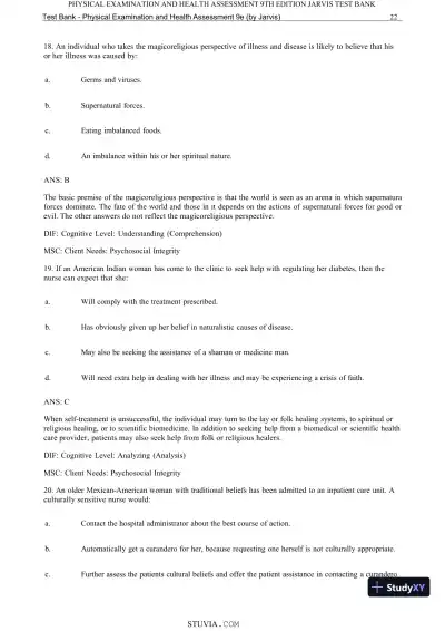 Test Bank for Physical Examination and Health Assessment, 9th Edition (Chapters 1-15) - Page 24 preview image