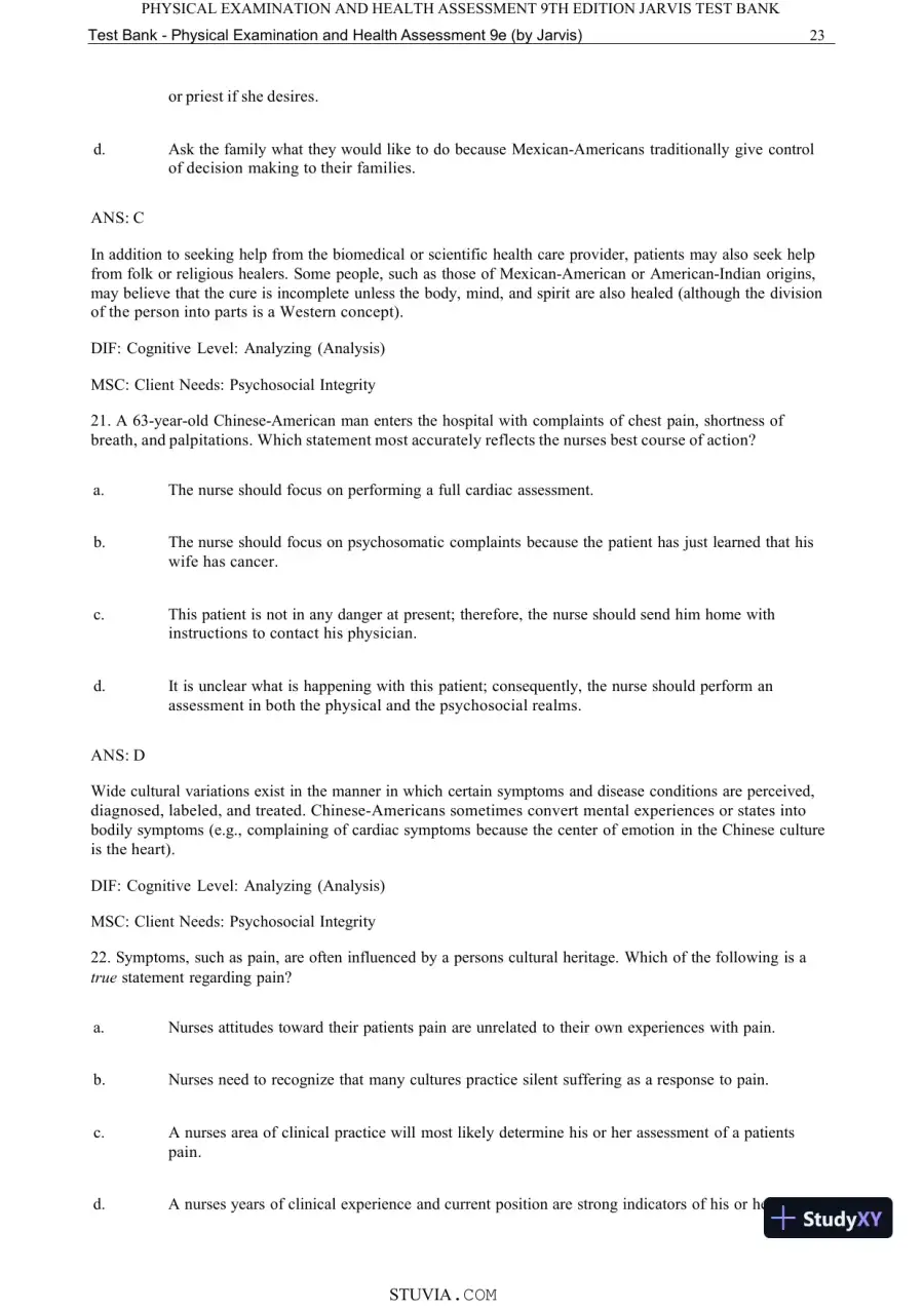 Test Bank for Physical Examination and Health Assessment, 9th Edition (Chapters 1-15), page 25