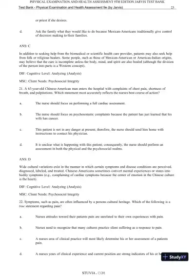 Test Bank for Physical Examination and Health Assessment, 9th Edition (Chapters 1-15) - Page 25 preview image