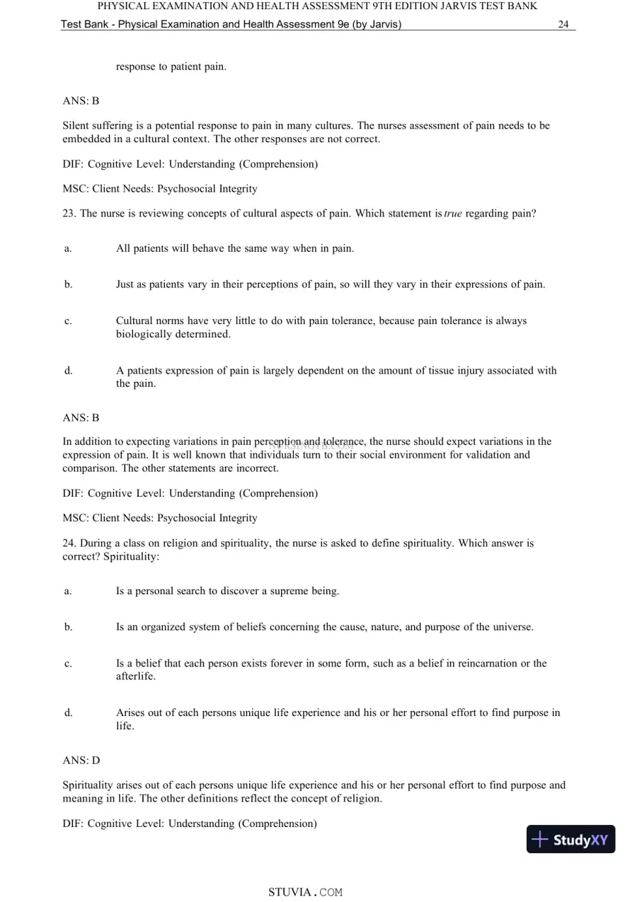 Test Bank for Physical Examination and Health Assessment, 9th Edition (Chapters 1-15), page 26