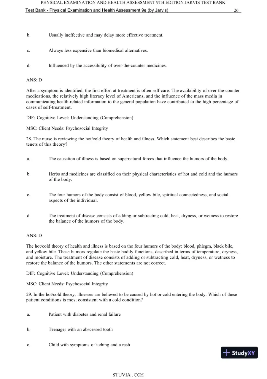 Test Bank for Physical Examination and Health Assessment, 9th Edition (Chapters 1-15), page 28