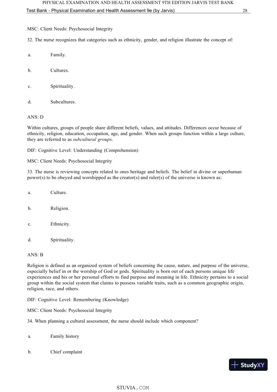 Test Bank for Physical Examination and Health Assessment, 9th Edition (Chapters 1-15), page 30