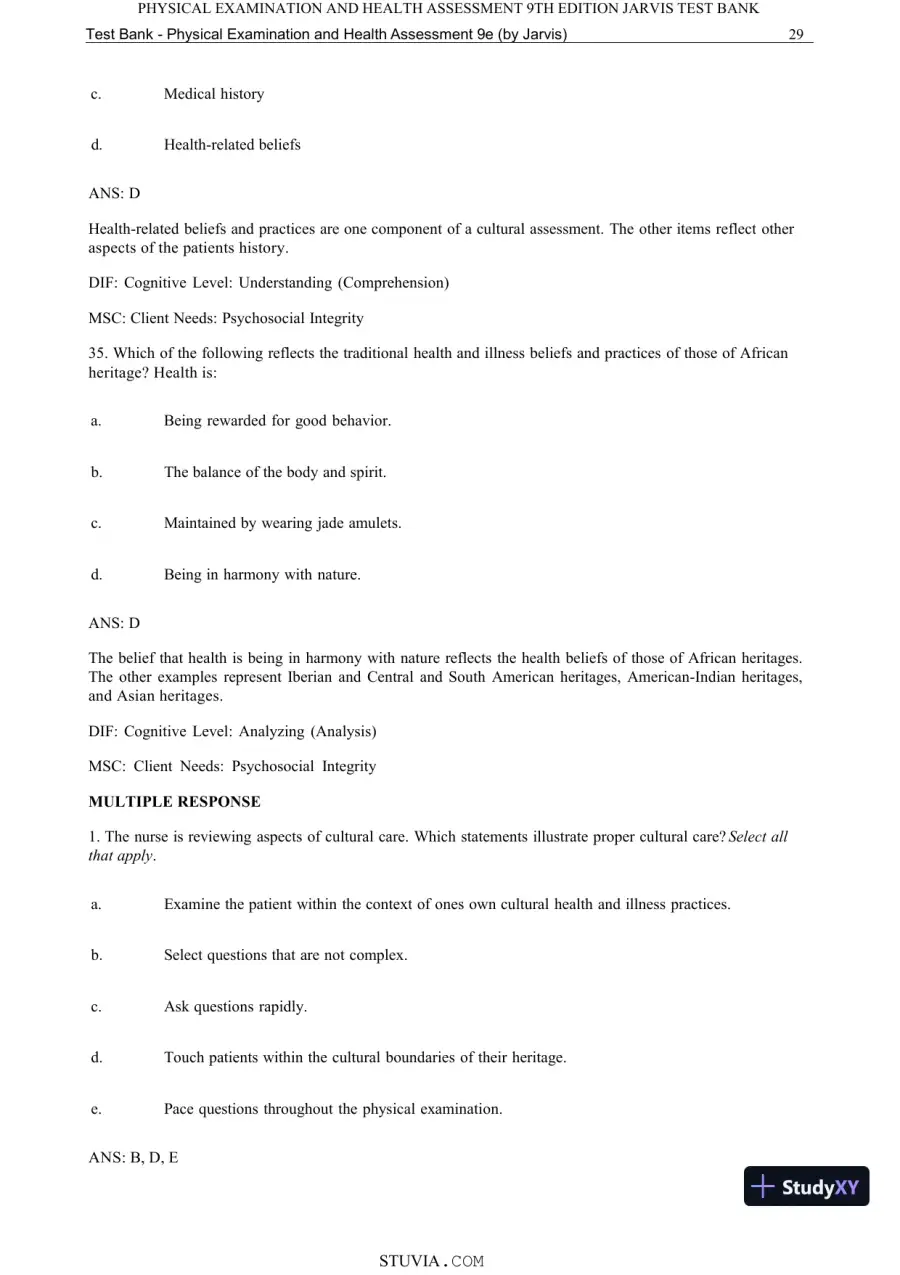 Test Bank for Physical Examination and Health Assessment, 9th Edition (Chapters 1-15), page 31