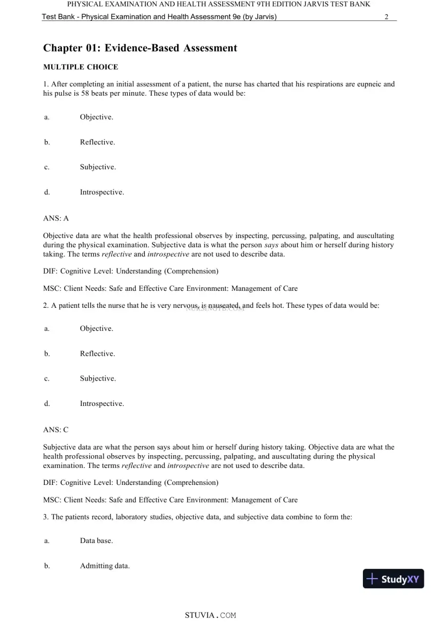 Test Bank for Physical Examination and Health Assessment, 9th Edition (Chapters 1-15), page 4