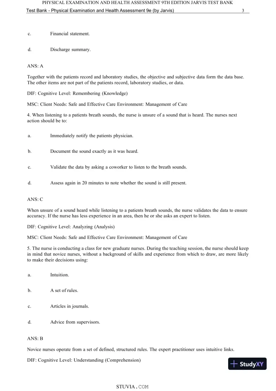 Test Bank for Physical Examination and Health Assessment, 9th Edition (Chapters 1-15), page 5