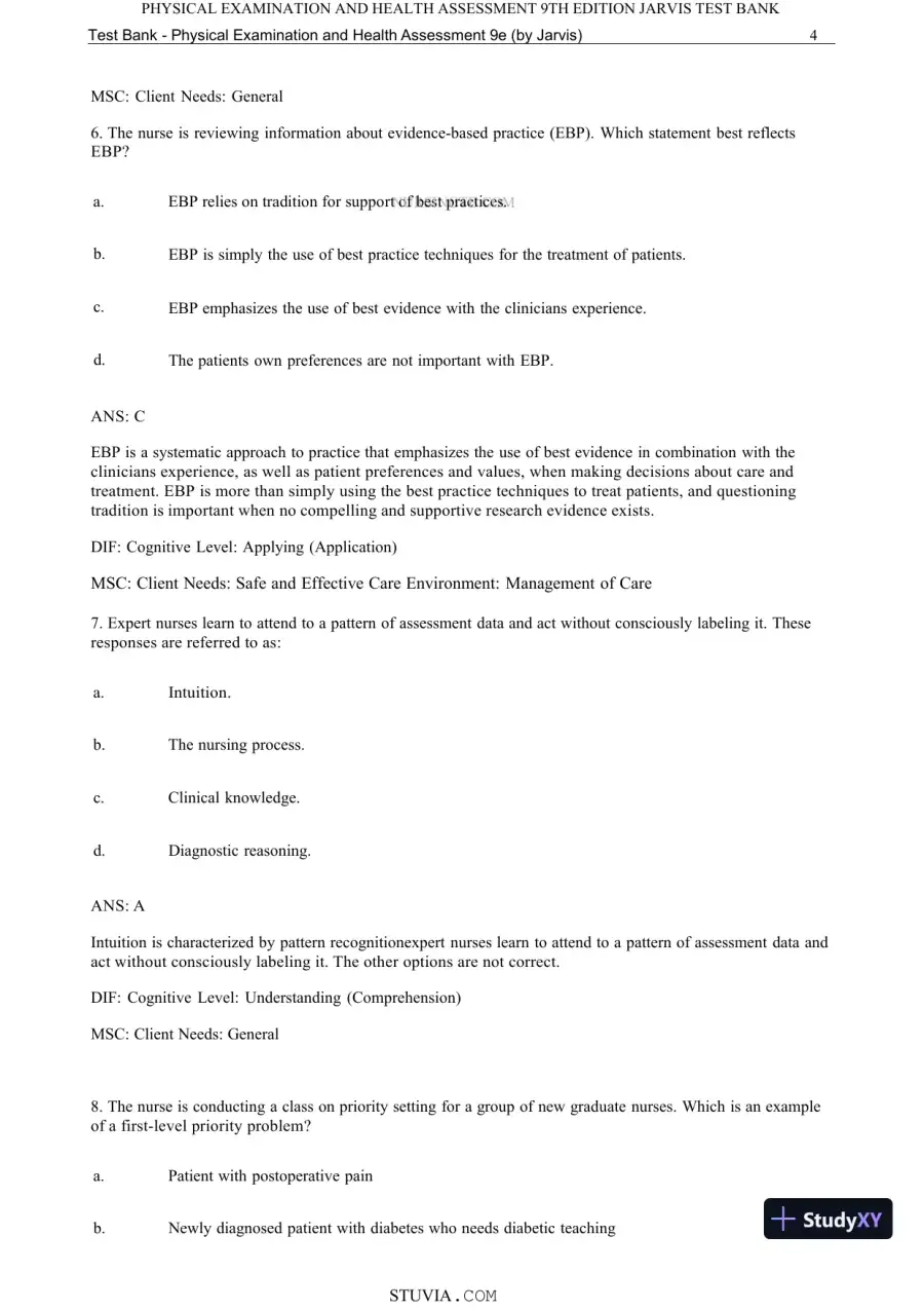 Test Bank for Physical Examination and Health Assessment, 9th Edition (Chapters 1-15), page 6