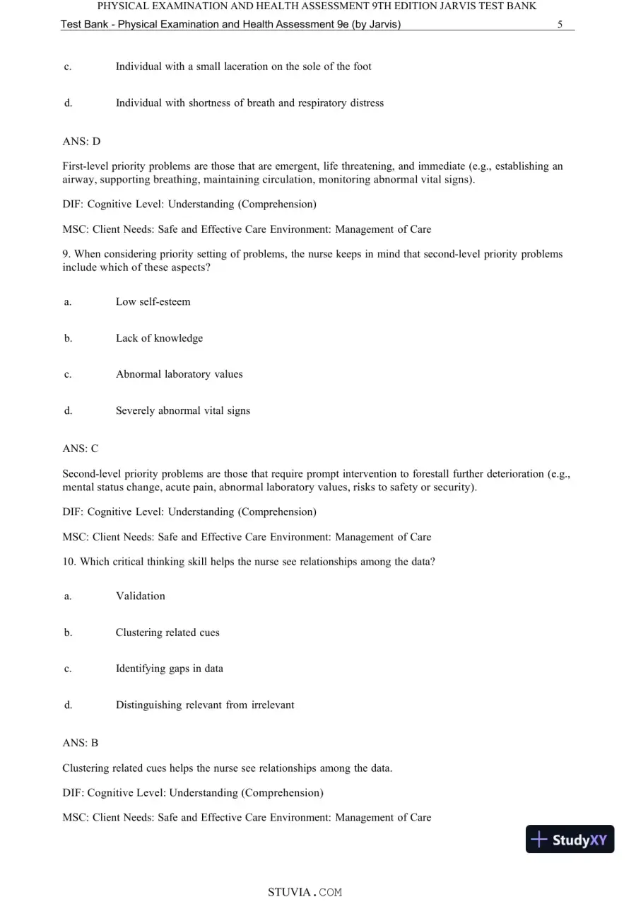 Test Bank for Physical Examination and Health Assessment, 9th Edition (Chapters 1-15), page 7