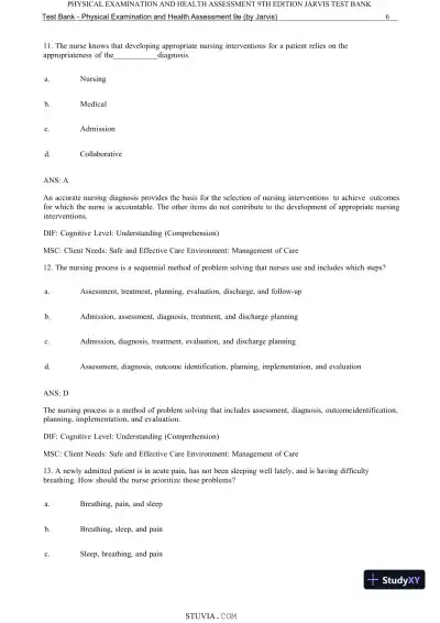 Test Bank for Physical Examination and Health Assessment, 9th Edition (Chapters 1-15) - Page 8 preview image