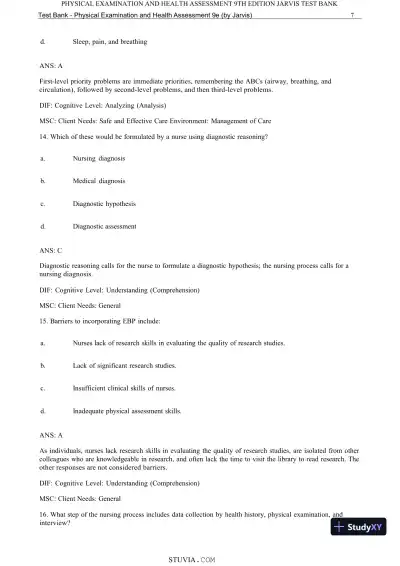 Test Bank for Physical Examination and Health Assessment, 9th Edition (Chapters 1-15) - Page 9 preview image