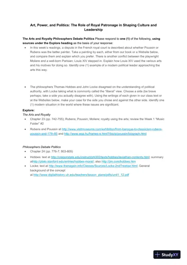 Art, Power, and Politics: The Role of Royal Patronage in Shaping Culture and Leadership - Page 1 preview image