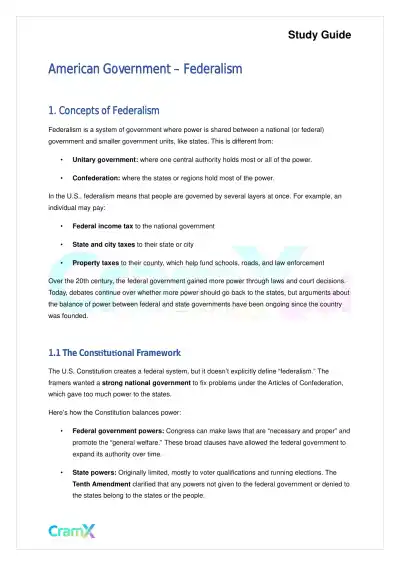 American Government - Federalism - Page 1 preview image