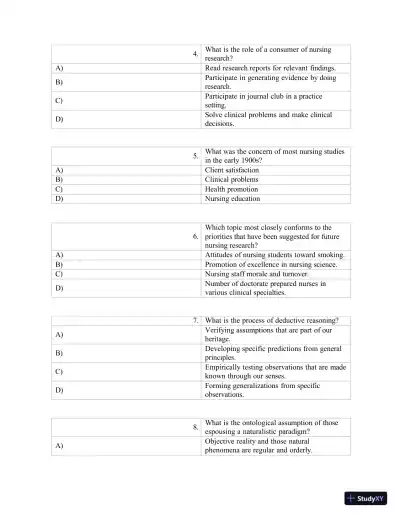 Test Bank for Polit & Beck Canadian Essentials of Nursing Research, 4th Edition (Chapters 1-18) - Page 5 preview image