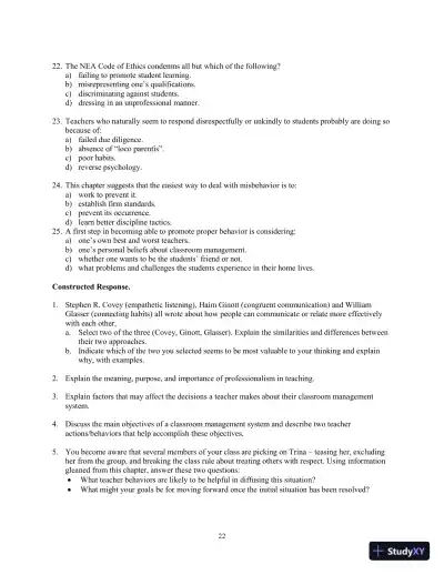 Building Classroom Management: Methods and Models, 12th Edition Test Bank - Page 31 preview image