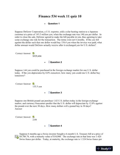 Finance 534 Week 11 Quiz 10 - Page 1 preview image