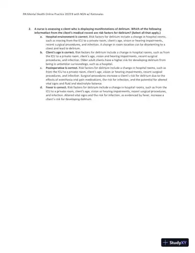 2019 RN Mental Health NGN Online Practice B with Answers (60 Solved Questions) - Page 11 preview image