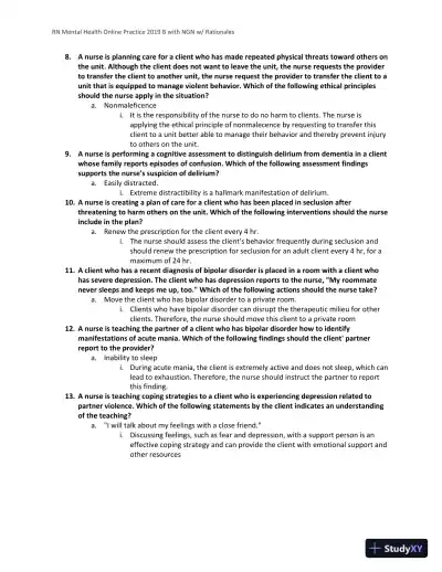 2019 RN Mental Health NGN Online Practice B with Answers (60 Solved Questions) - Page 3 preview image