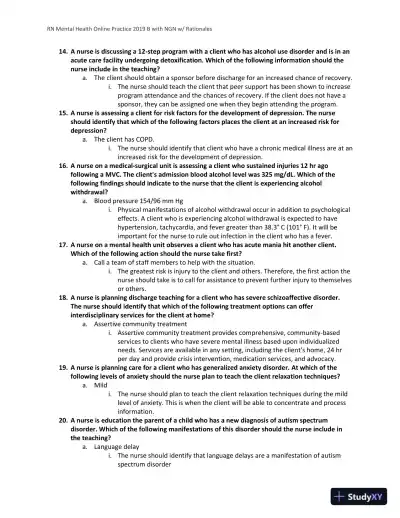 2019 RN Mental Health NGN Online Practice B with Answers (60 Solved Questions) - Page 4 preview image