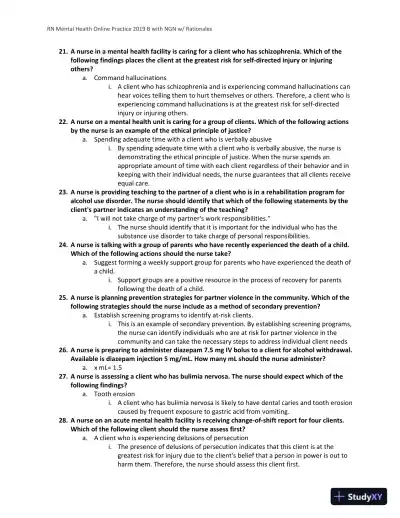 2019 RN Mental Health NGN Online Practice B with Answers (60 Solved Questions) - Page 5 preview image
