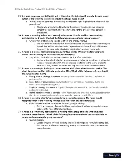 2019 RN Mental Health NGN Online Practice B with Answers (60 Solved Questions) - Page 6 preview image