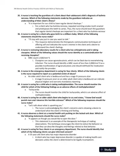 2019 RN Mental Health NGN Online Practice B with Answers (60 Solved Questions) - Page 7 preview image