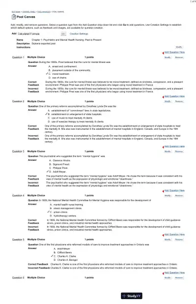 Test Bank For Psychiatric and Mental Health Nursing for Canadian Practice, 2nd Edition - Page 1 preview image