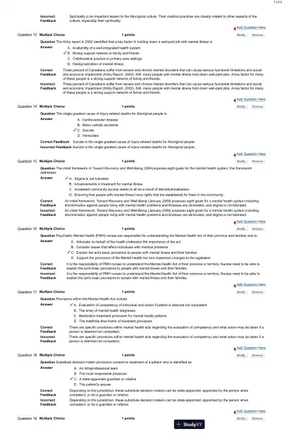 Test Bank For Psychiatric and Mental Health Nursing for Canadian Practice, 2nd Edition - Page 15 preview image