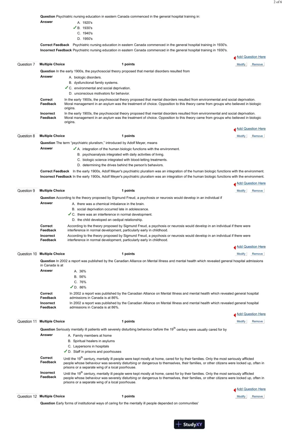 Test Bank For Psychiatric and Mental Health Nursing for Canadian Practice, 2nd Edition, page 3