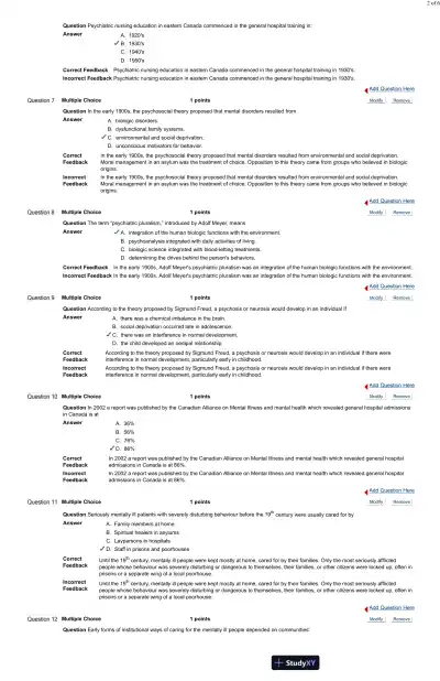 Test Bank For Psychiatric and Mental Health Nursing for Canadian Practice, 2nd Edition - Page 3 preview image