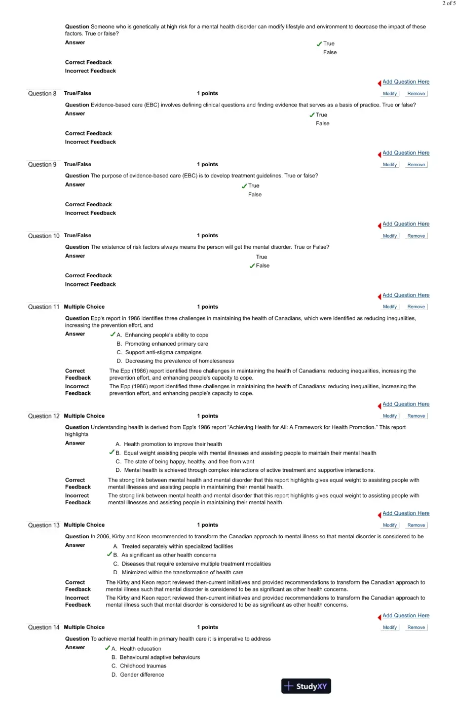 Test Bank For Psychiatric and Mental Health Nursing for Canadian Practice, 2nd Edition, page 9