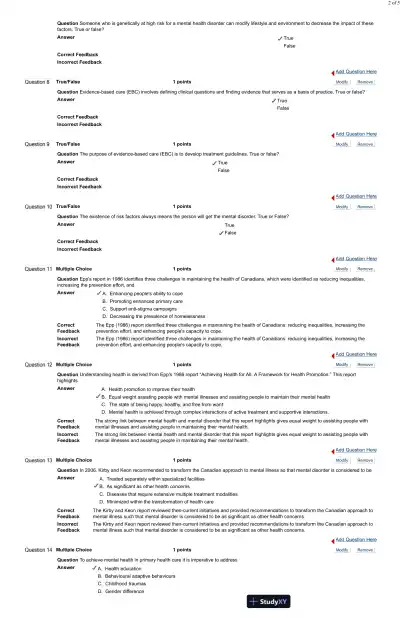 Test Bank For Psychiatric and Mental Health Nursing for Canadian Practice, 2nd Edition - Page 9 preview image