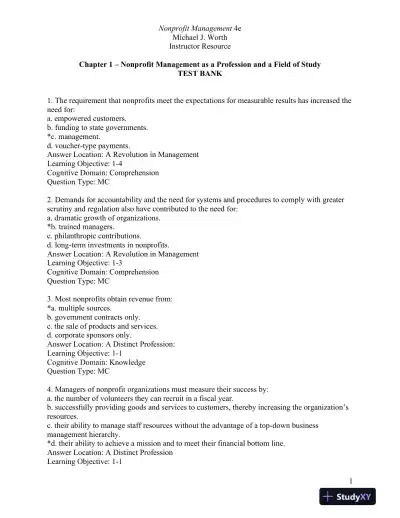 Nonprofit Management: Principles and Practice Fourth Edition Test Bank - Page 1 preview image