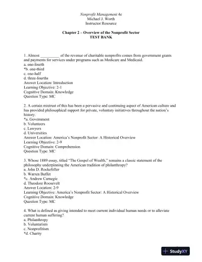 Nonprofit Management: Principles and Practice Fourth Edition Test Bank - Page 13 preview image