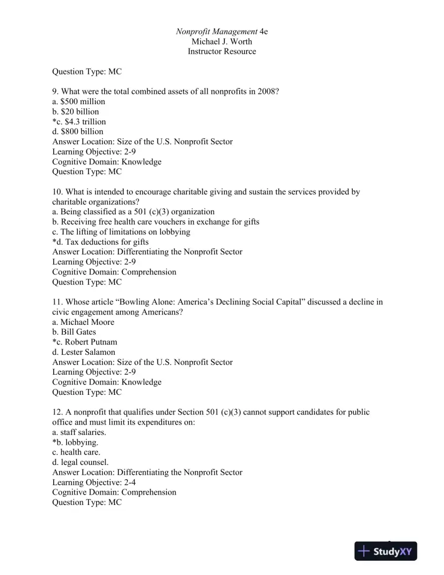 Nonprofit Management: Principles and Practice Fourth Edition Test Bank, page 15