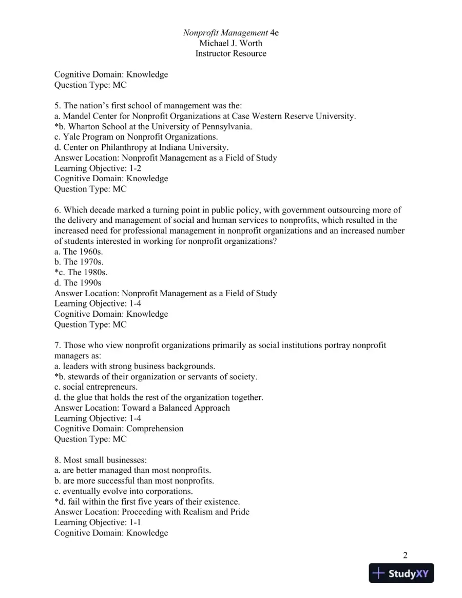 Nonprofit Management: Principles and Practice Fourth Edition Test Bank, page 3