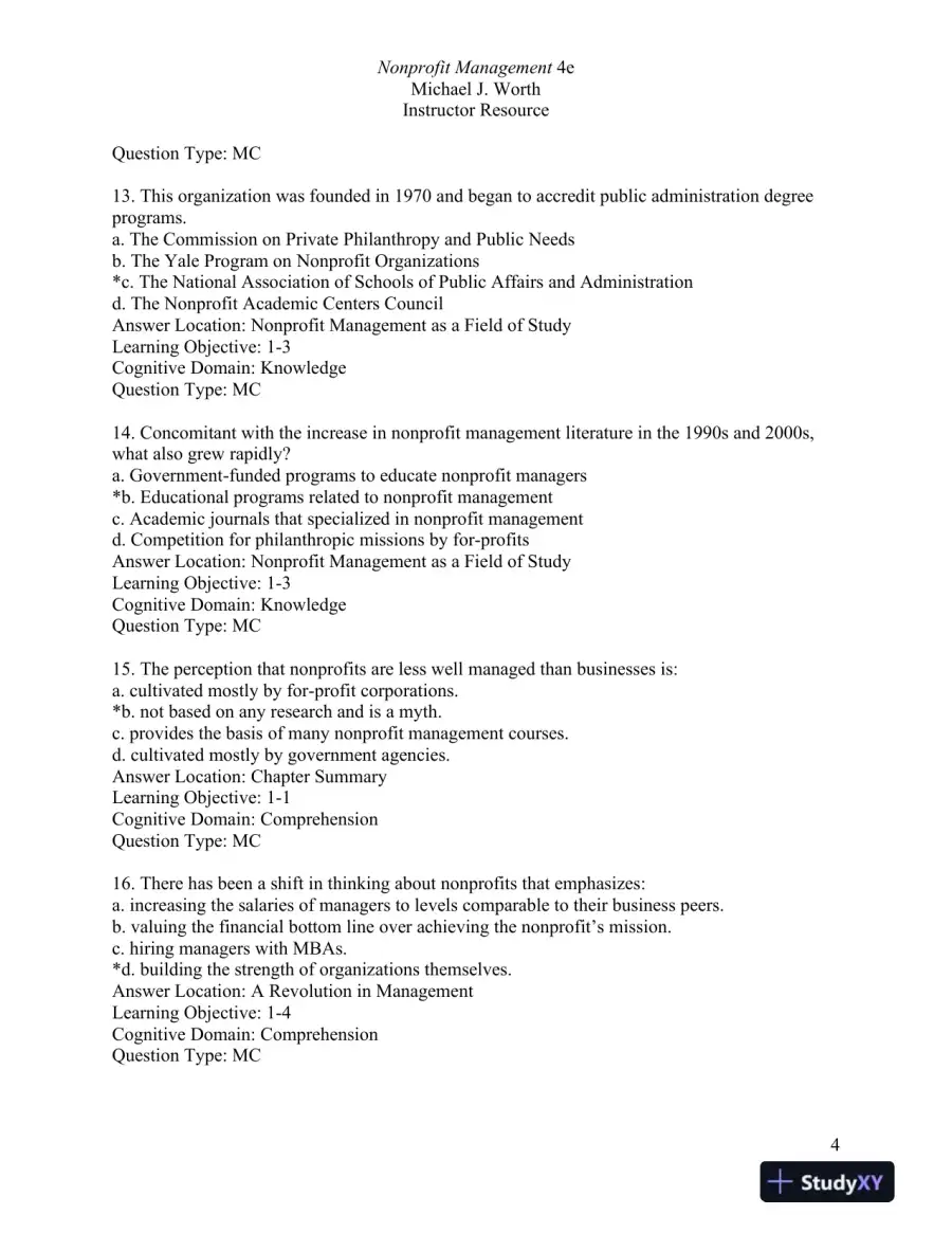 Nonprofit Management: Principles and Practice Fourth Edition Test Bank, page 5