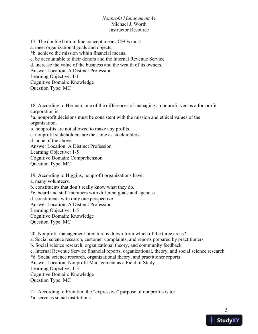 Nonprofit Management: Principles and Practice Fourth Edition Test Bank, page 6