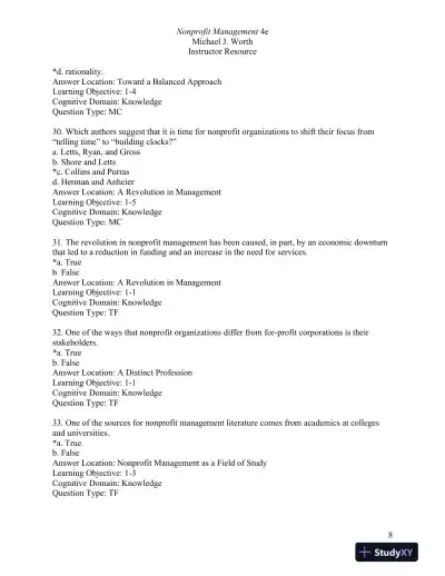 Nonprofit Management: Principles and Practice Fourth Edition Test Bank - Page 9 preview image