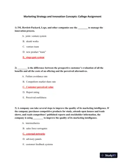 Marketing Strategy and Innovation Concepts: College Assignment - Page 1 preview image