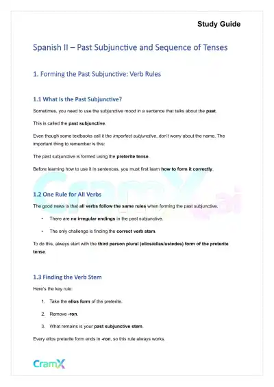 Spanish II - Past Subjunctive and Sequence of Tenses - Page 1 preview image