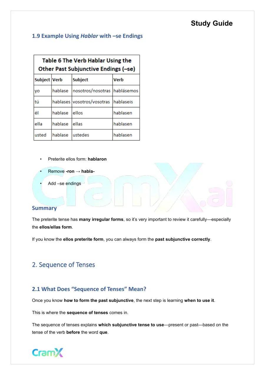 Spanish II - Past Subjunctive and Sequence of Tenses, page 5