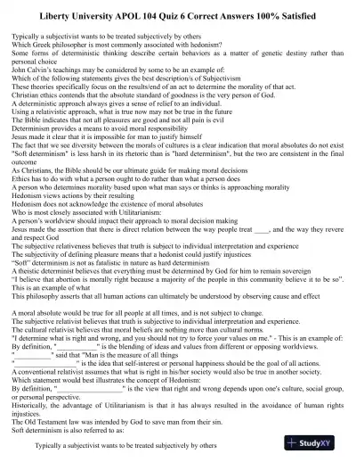 Liberty University APOL 104 Quiz 6 - Page 1 preview image