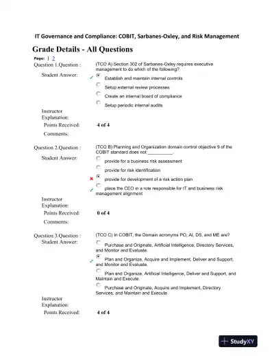 IT Governance and Compliance: COBIT, Sarbanes-Oxley, and Risk Management - Page 1 preview image