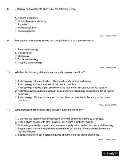 Mirror for Humanity: A Concise Introduction to Cultural Anthropology 9th Edition Test Bank - Page 14 preview image