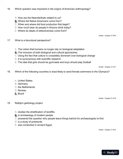 Mirror for Humanity: A Concise Introduction to Cultural Anthropology 9th Edition Test Bank - Page 16 preview image