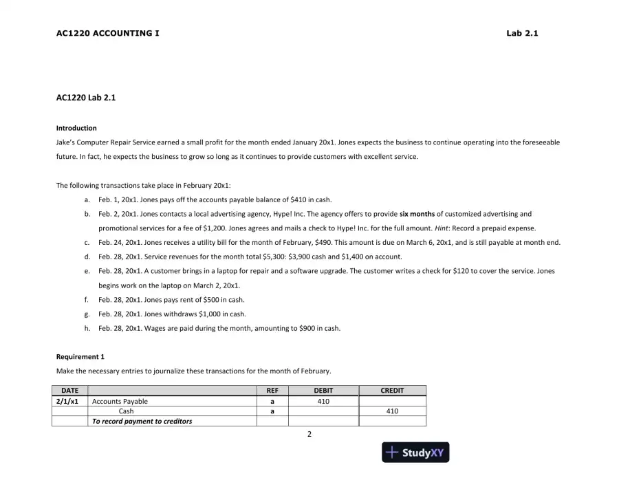 AC1220 ACCOUNTING I Lab 2.1, page 3