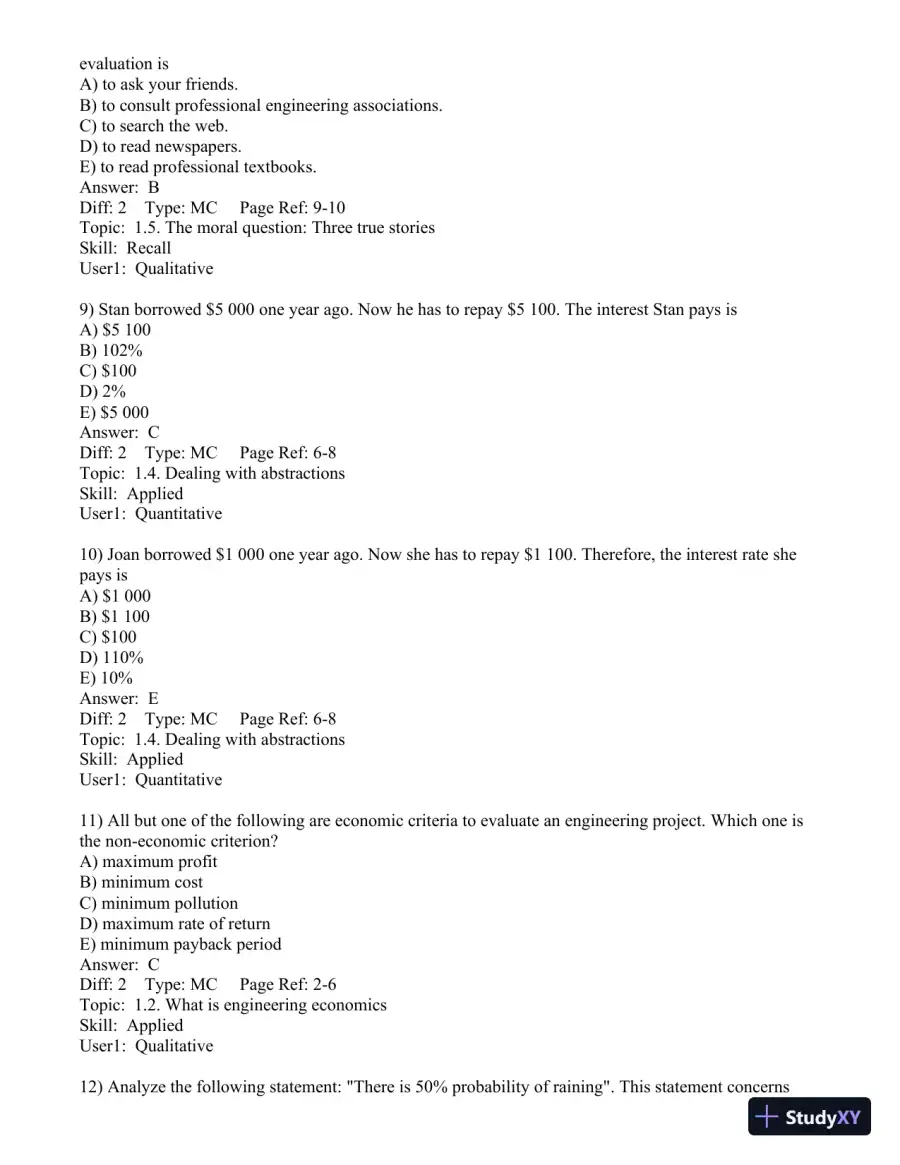 Test Bank for Engineering Economics Financial Decision Making for Engineers, 6th Edition, page 4