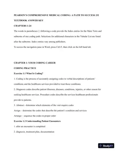 Solution Manual for Pearson's Comprehensive Medical Coding, 2nd Edition - Page 1 preview image