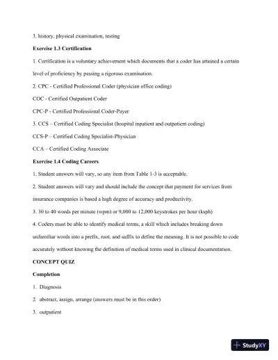 Solution Manual for Pearson's Comprehensive Medical Coding, 2nd Edition - Page 3 preview image