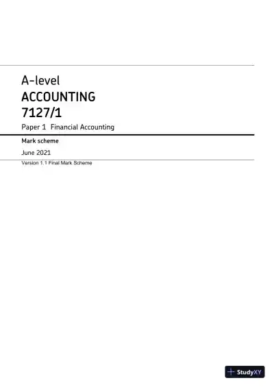 2021 AQA A-level Accounting Paper 1 7127/1 with Answers (17 Solved Questions) - Page 1 preview image