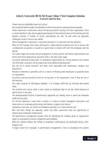 Liberty University BUSI 342 Exam 3 Quiz 3 Test Complete Solution Correct Answer Key - Page 1 preview image